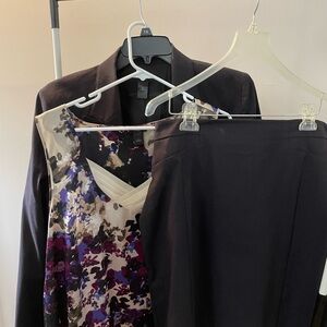 Ann Taylor jacket (18), skirt (28), & blouse (XL). Plum/purple. Floral blouse